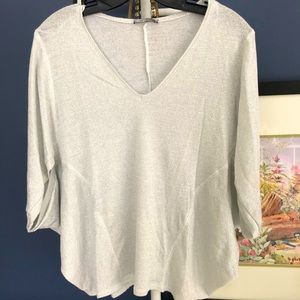 Zara Metallic Silver V neck Sweater Top